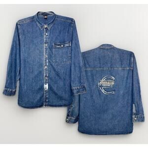 Vintage 90s Marithe Francois Girbaud 3XL Denim Shirt Jacket Blue Jean Appliqué